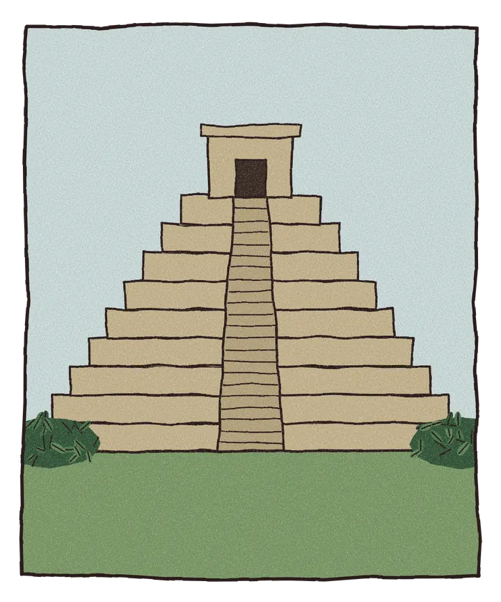 Håndtegnet illustrasjon av El Castillo i Chichén Itzá